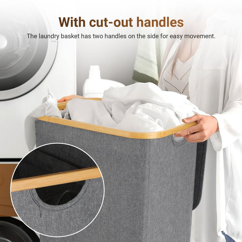 Panier à linge gris, 57 x 37 x 75 cm, avec couvercle et poignées - 5