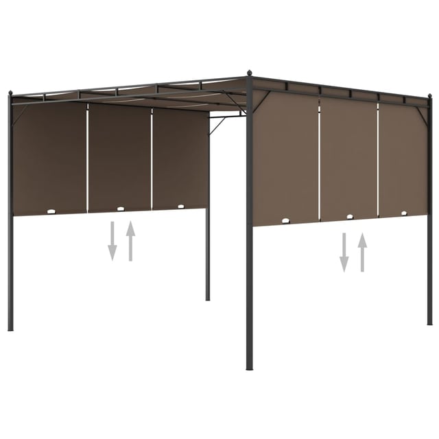 Gazebo da giardino con tenda laterale 3x3x2,25 mt Tortora