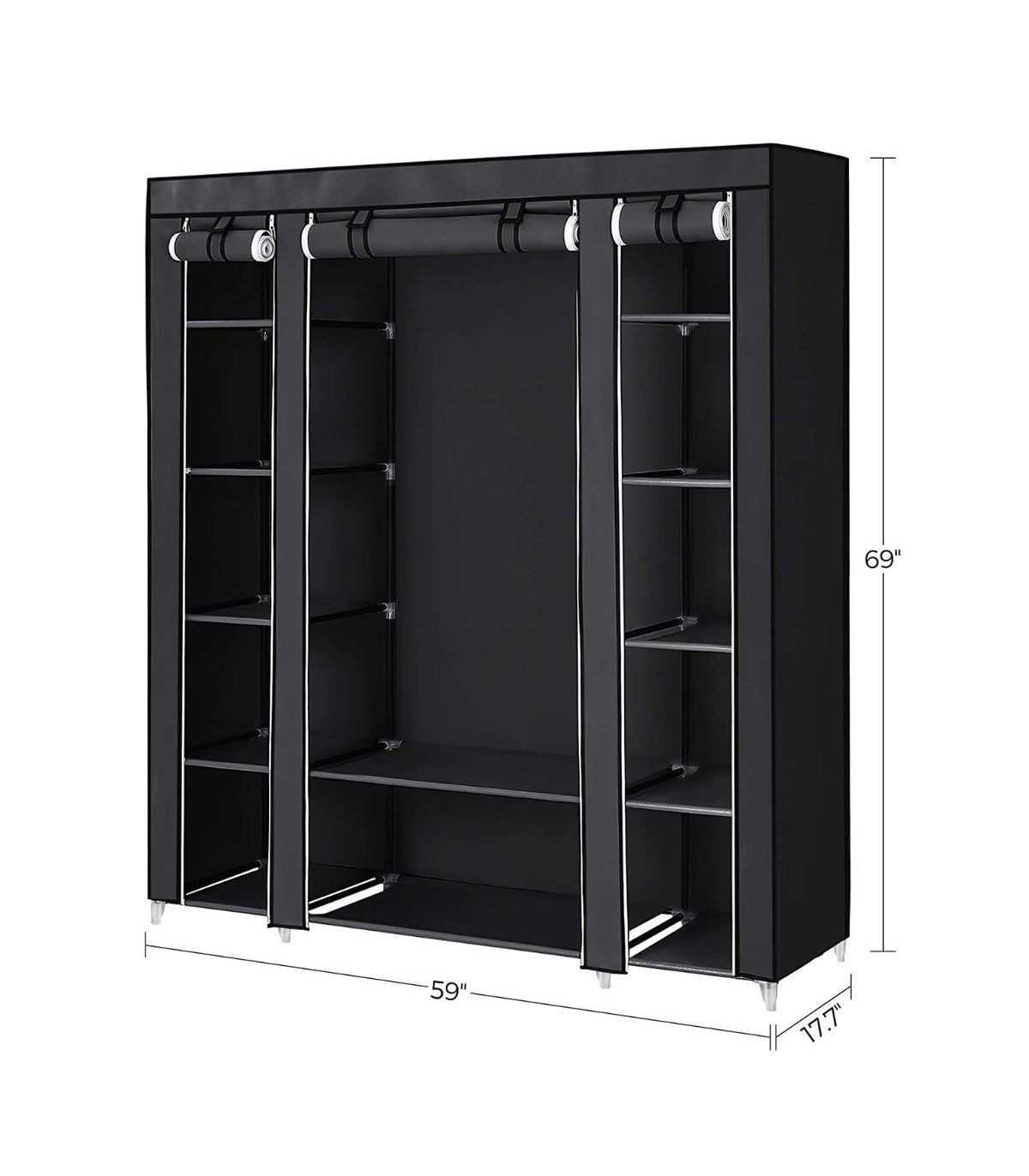 SONGMICS Armoire de Rangement en Tissu, Penderie avec Housse, Placard, Garde-robe, 45 x 150 x 175 cm, 12 Compartiments, pour Chambre, Vestiaire, Noir - 8