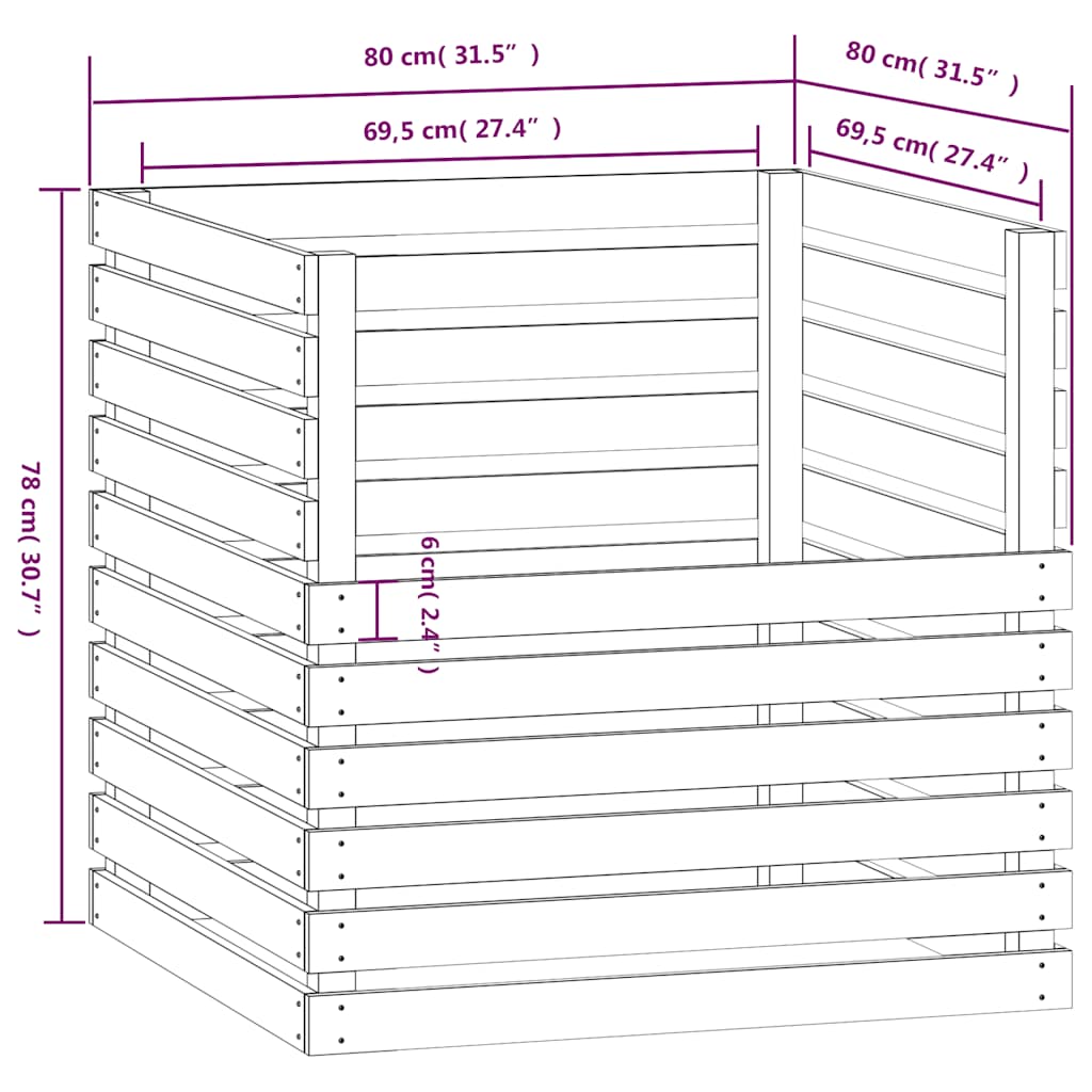 vidaXL Composteur Blanc 80x80x78 cm Bois massif de pin - 8