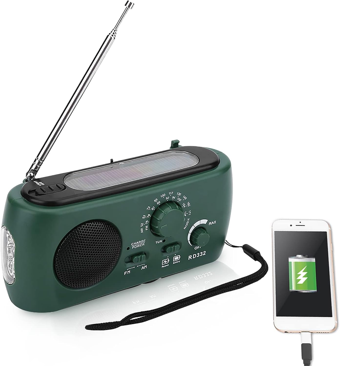 Radio na baterie do przetrwania, radio AM/FM na baterie z latarką LED, awaryjna ładowarka do telefonu do domu i na kemping na świeżym powietrzu