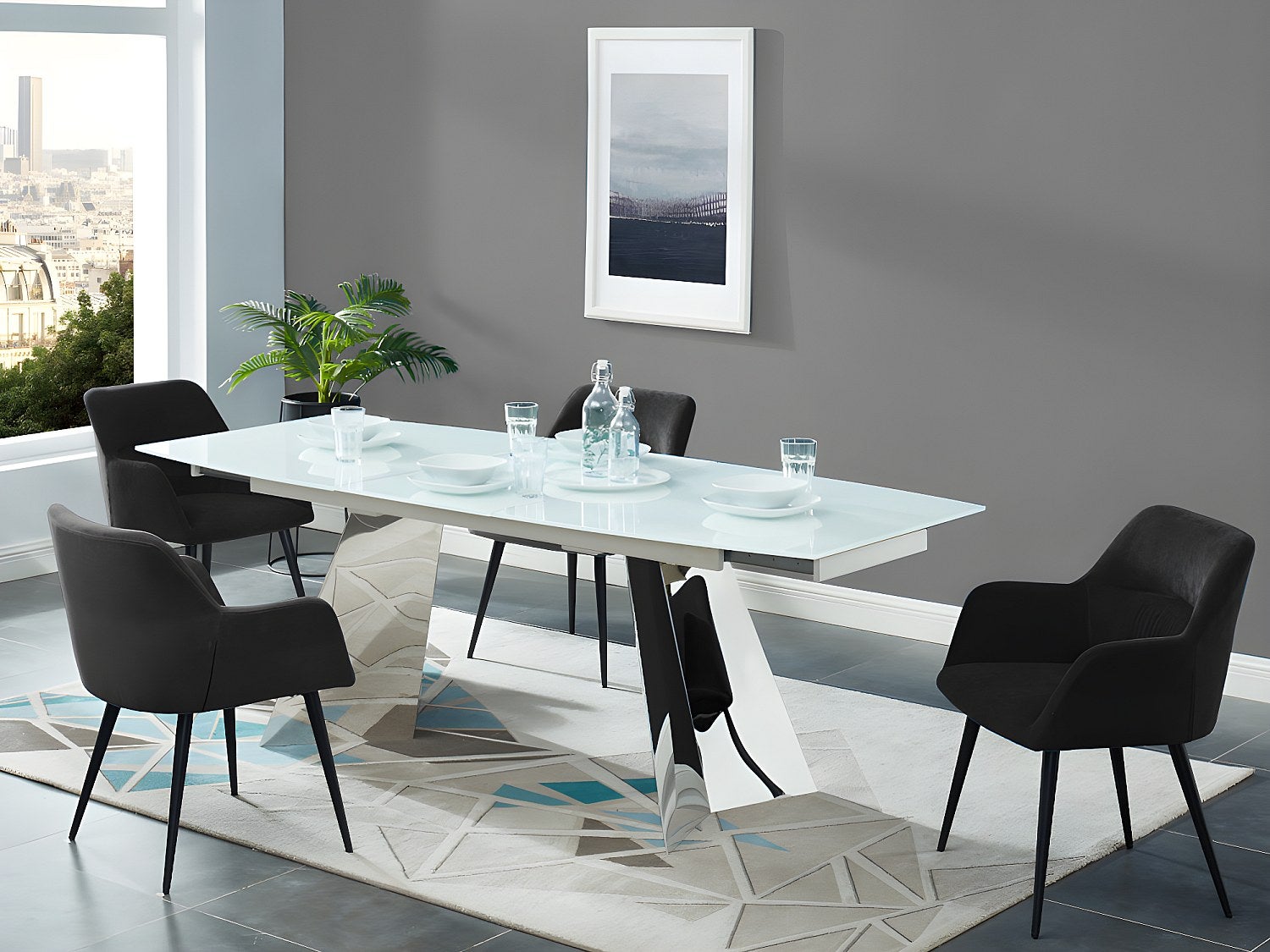 Zestaw 6 krzeseł HEKA - Podłokietniki - Tkanina i metal - Czarny