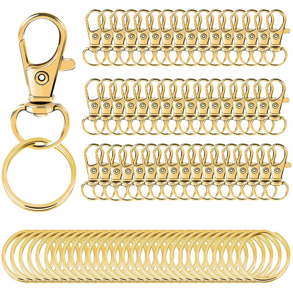 Lot De 4 Mousquetons Porte-clés Rotatifs Dorés – 2 Tailles, Ressort, Anti-rouille – Bricolage, Sac, Randonnée