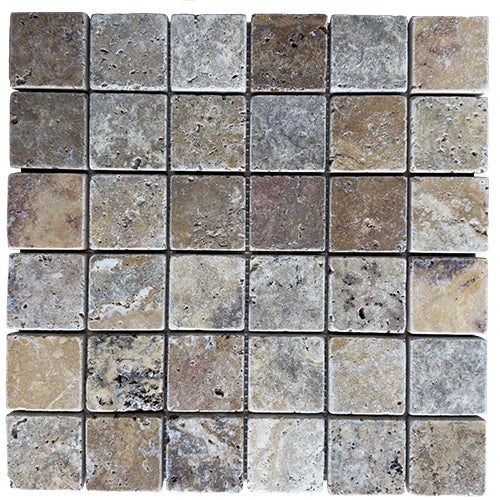 Mosaïque travertin Scabas vieillie 4,8 x 4,8 x 1 cm - Vendu par filet de 30,5x30,5 cm
