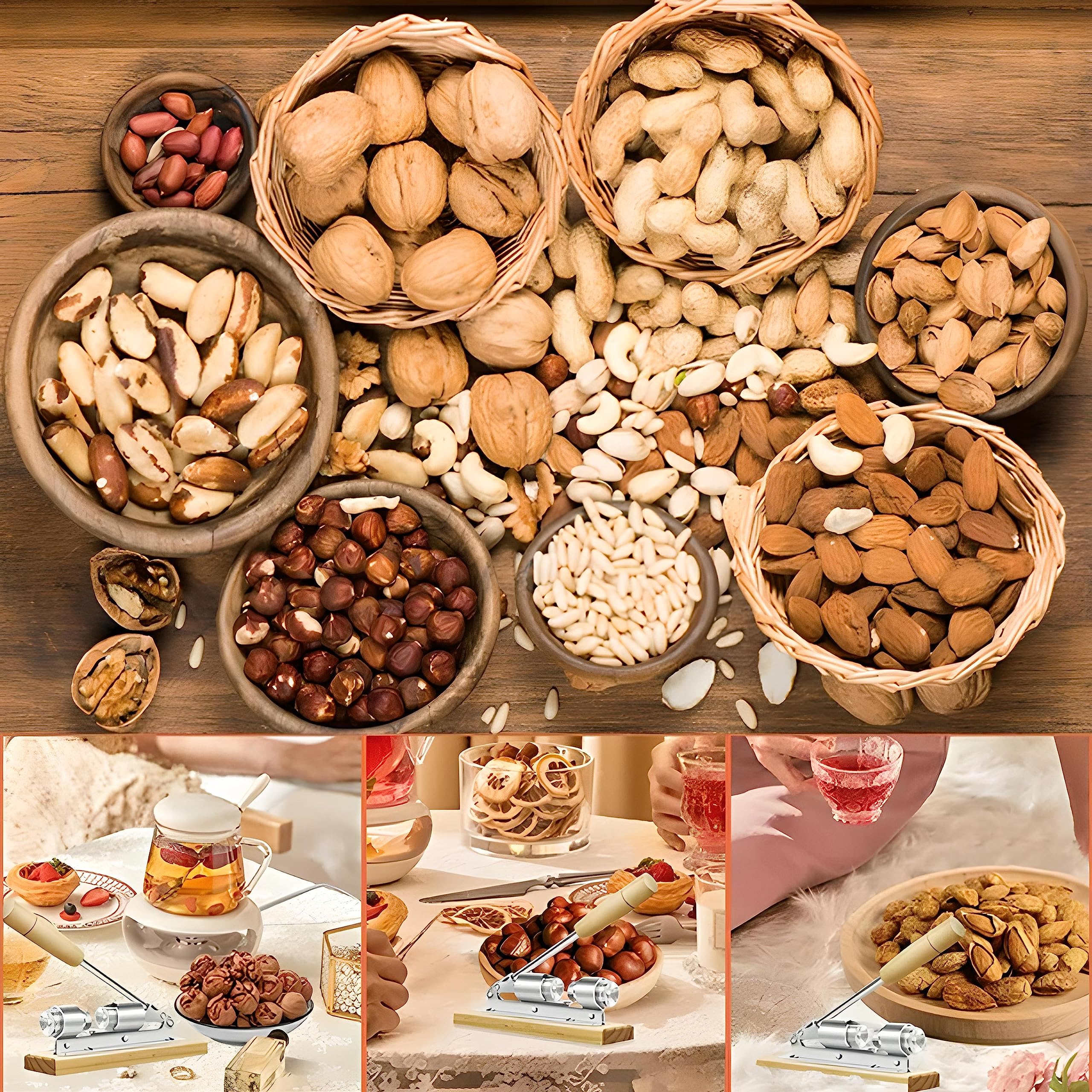 Casse-Noix en Acier Ajustable, Support Bois, Multifonctionnel pour Noisettes, Noix et Homards - 4