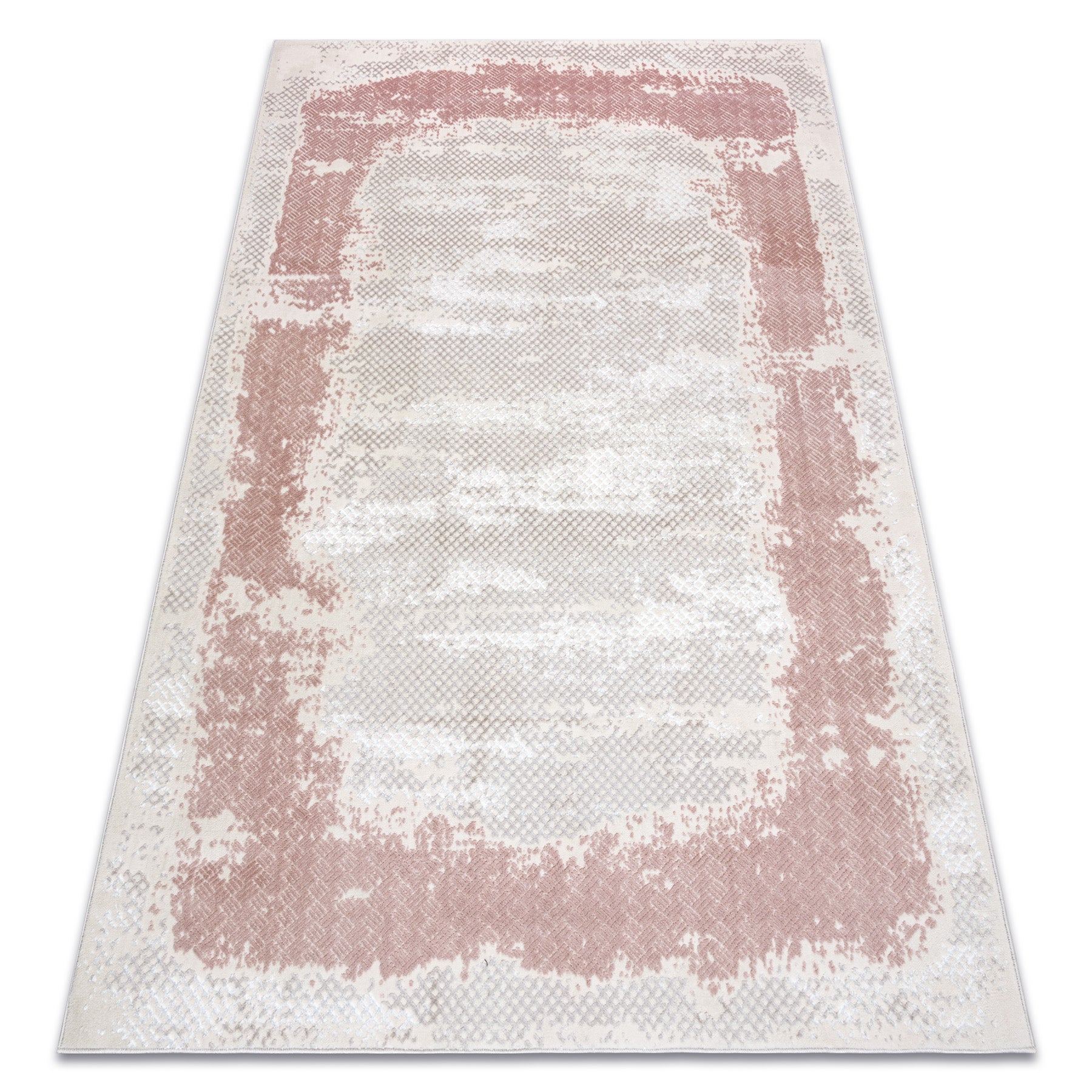 Dywan CORE A004 Ramka, Przecierany - Strukturalny, dwa poziomy runa, jasny beż / róż 180x270 cm