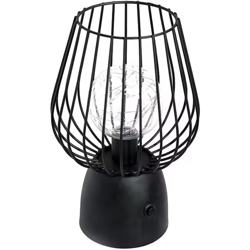 Wintydżowa lampka nocna z czarnego metalu z żarówką na baterie, bezprzewodowa lampka stołowa do sypialni, salonu
