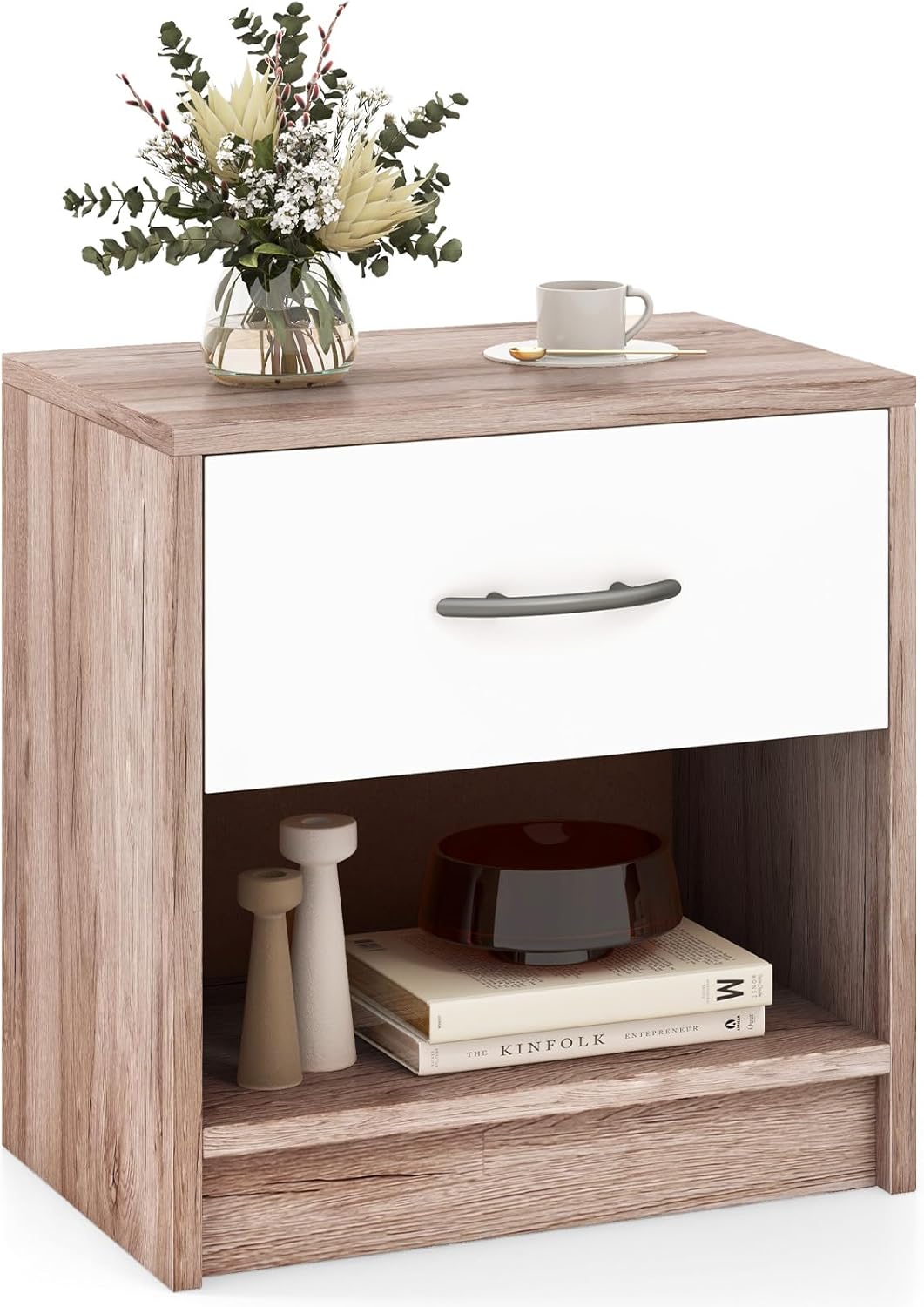Table De Chevet VICCO Blanche 3 Tiroirs – MDF, 66x38x35 Cm – Neuf En Boîte