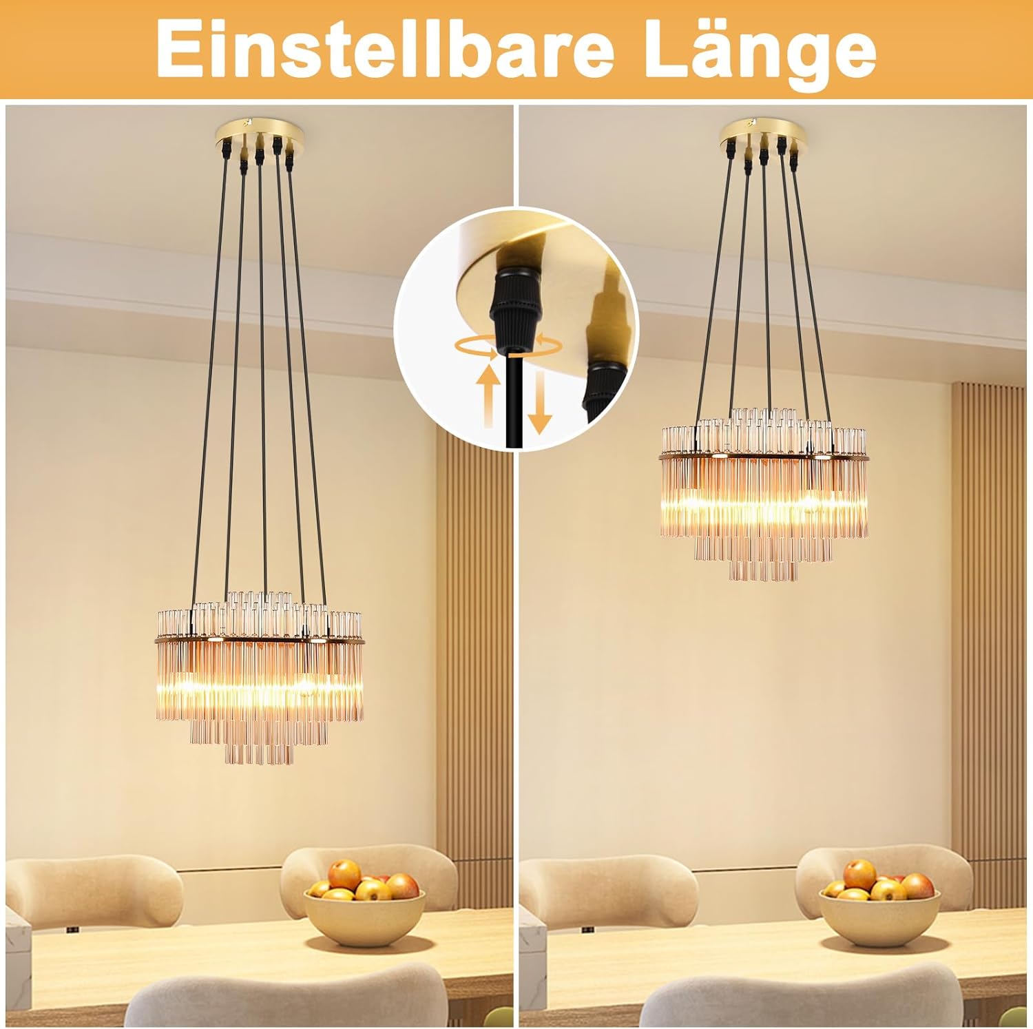 ZMH Lampa wisząca Vintage E27 z 5 żarówkami, ze złotego szkła (żarówka nie jest dołączona) - 7