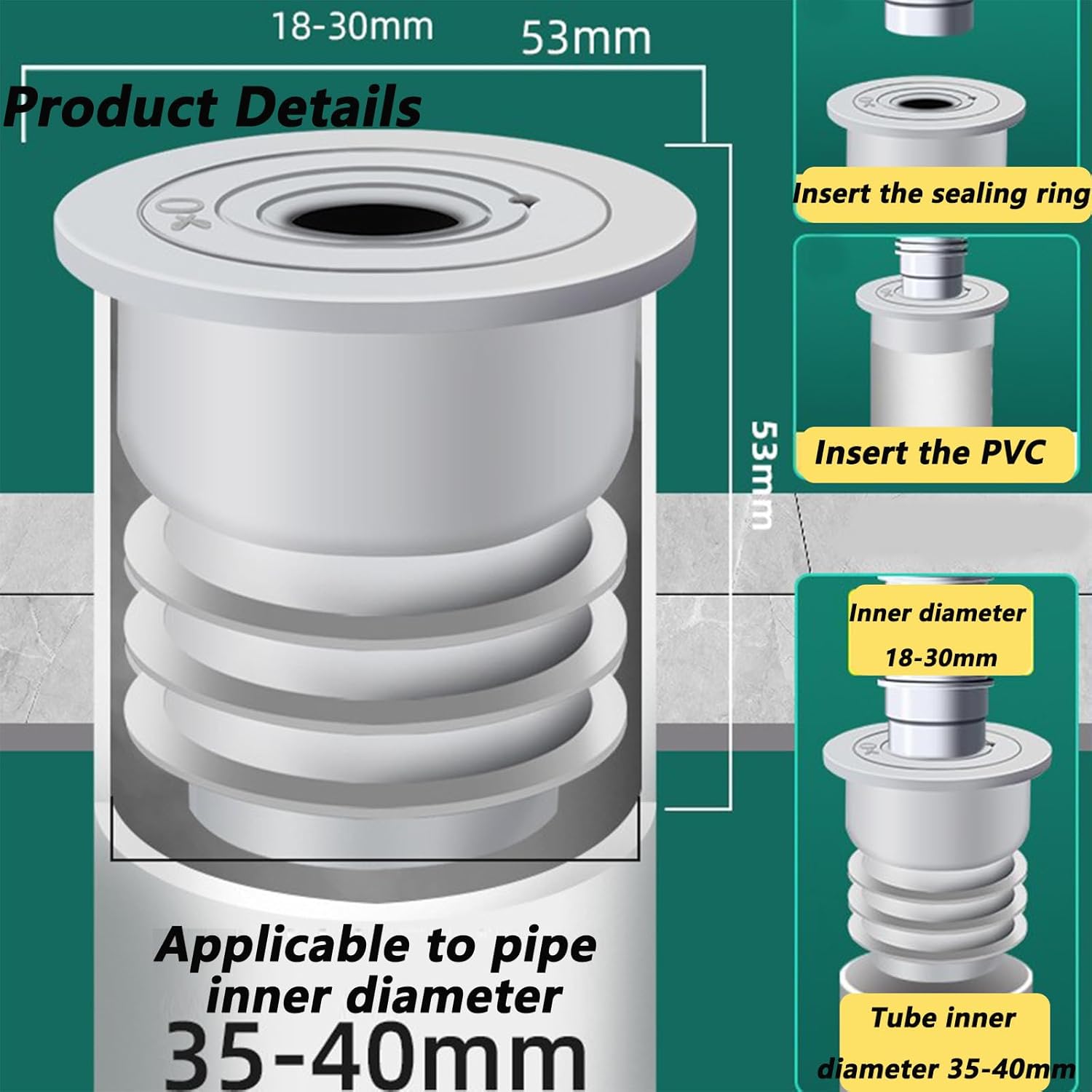 2 Pièces 35-40 mm Joint de Tuyau de Machine à Laver, Bouchon d'Étanchéité Déodorant Anti Odeur Canalisation pour Cuisine, Salle de Bain - 2