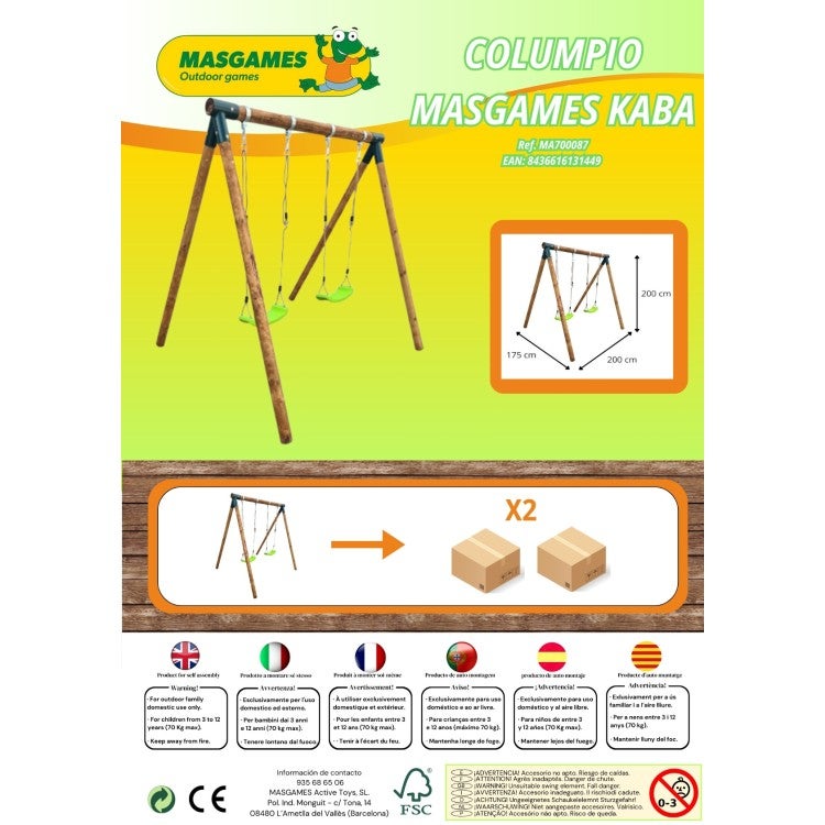 Altalena doppia in legno rotondo MASGAMES KABA Due posti piatti - 6