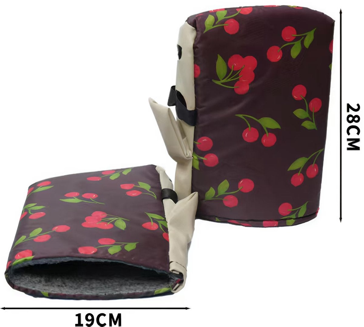 Gants de vélo électrique - Couvre-guidon d'hiver coupe-vent doublés de polaire, épais, chauds, imperméables et coupe-vent - Motif cerise - 3