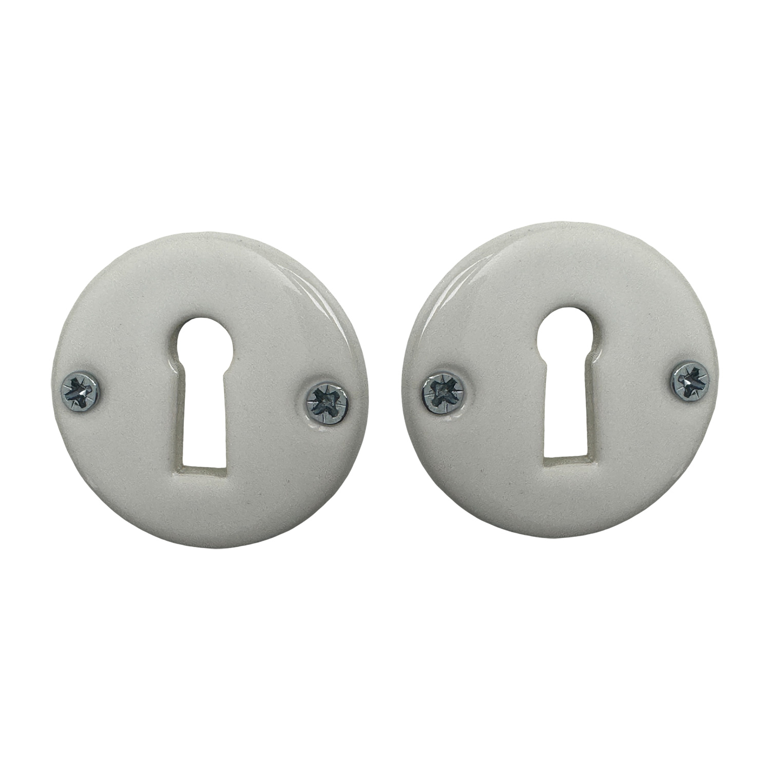 2 rosaces de poignée de porte rondes JANELLE entrée de clé, Porcelaine blanc - 2