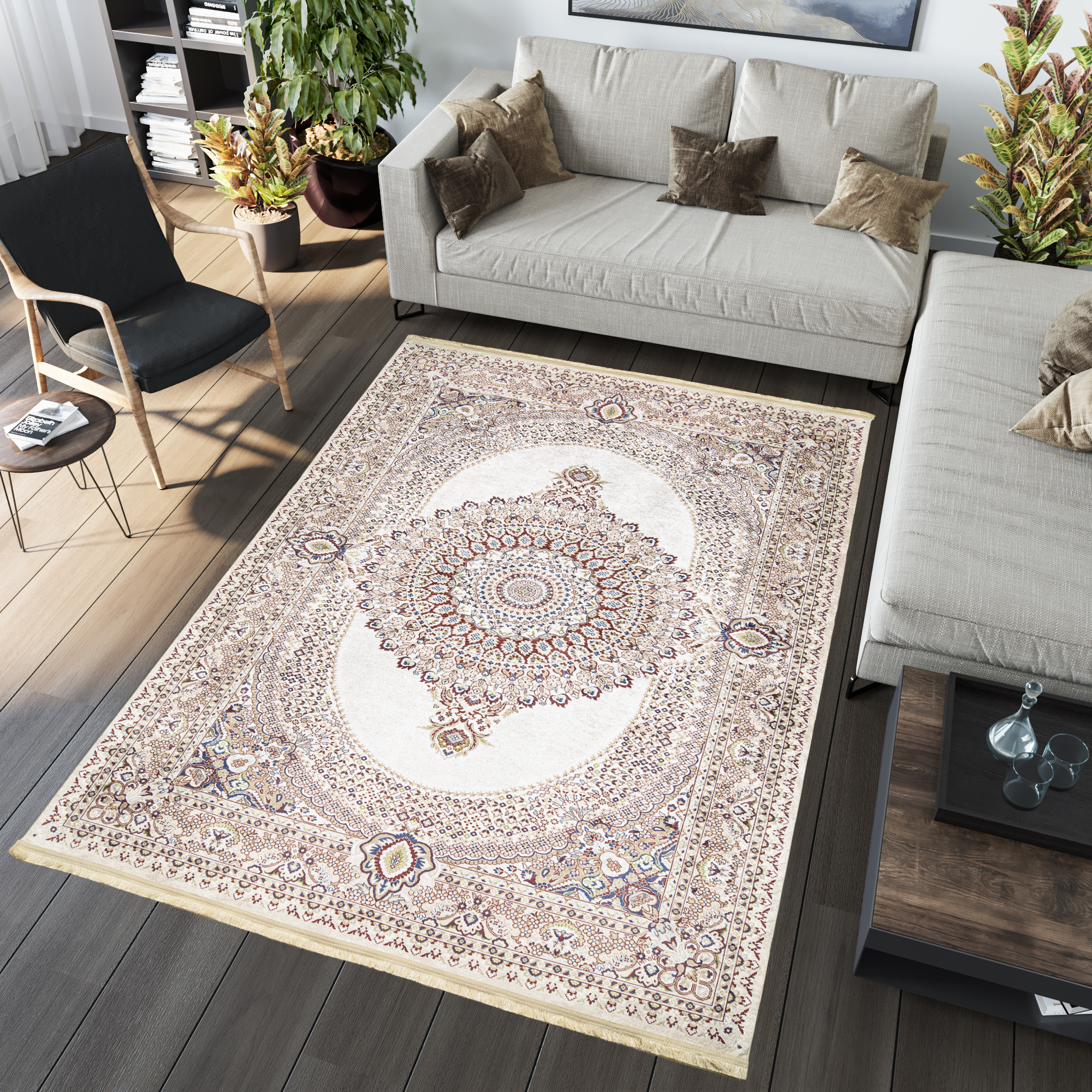 Tapiso victoria alfombra antideslizante de salón vintage beige crema rojo azul alfombra con flecos impreso sin pelo 80 x 150 cm