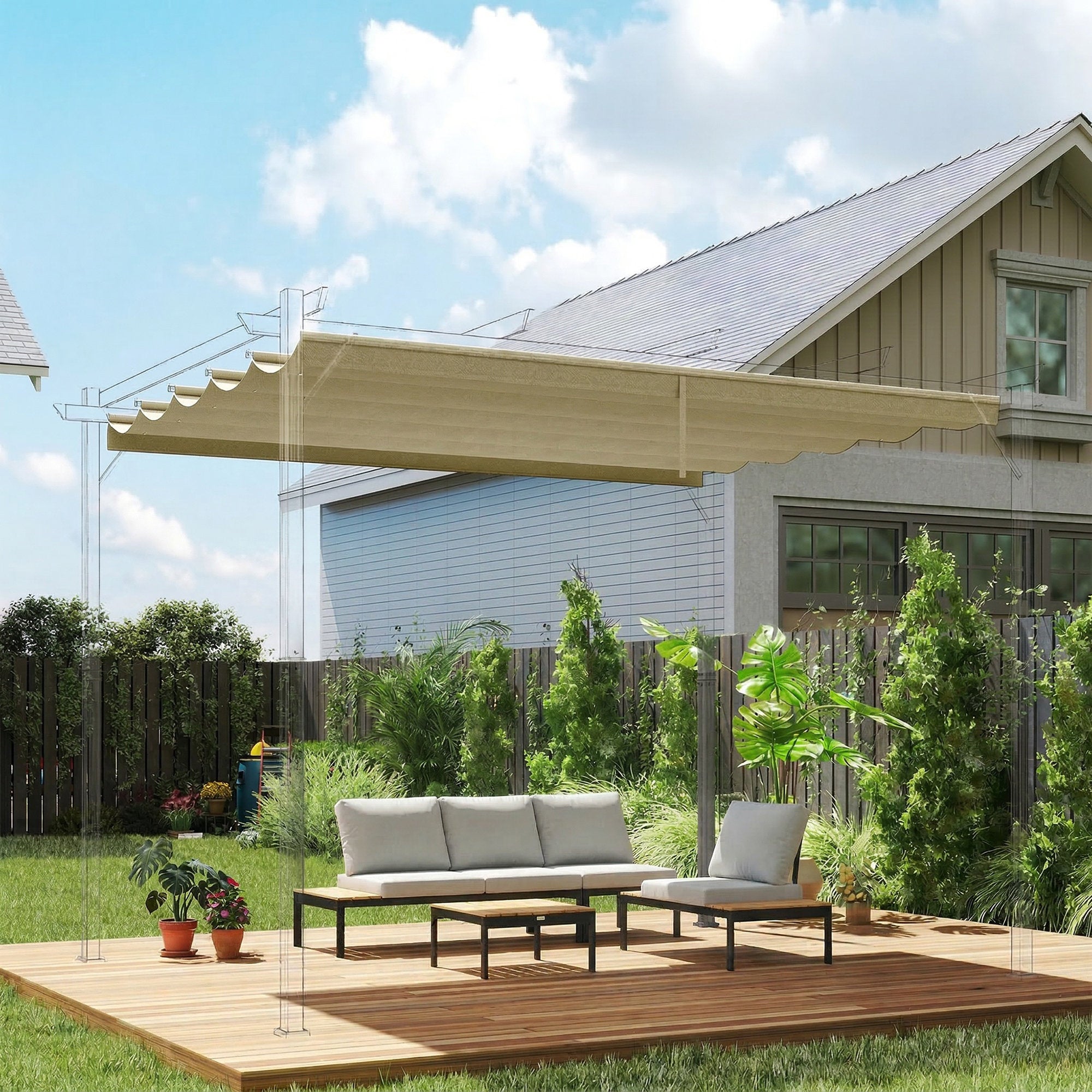 Techo de Pérgola Outsunny Poliéster Beige 350x260x6 cm - 2