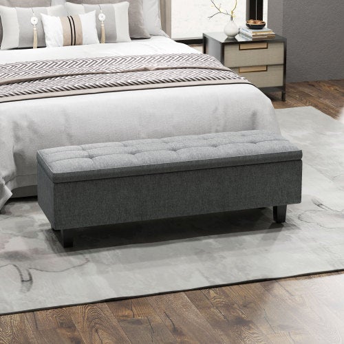 HOMCOM Banc Banquette Moderne Velours Côtelé Gris - Bout De Lit 100cm Charge 220kg