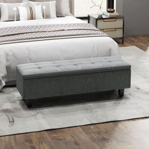 HOMCOM Banc Banquette Moderne Velours Côtelé Gris - Bout De Lit 100cm Charge 220kg
