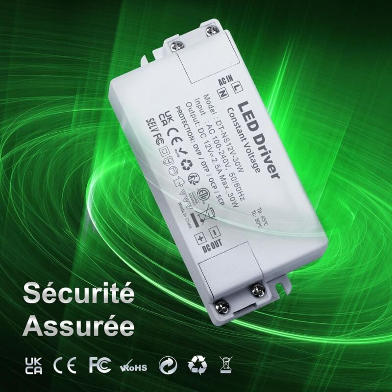 Transformateur LED 12V 30W - Alimentation Basse Tension, 220V à 12V, Compatible Bandes Leds et Projecteurs - 5