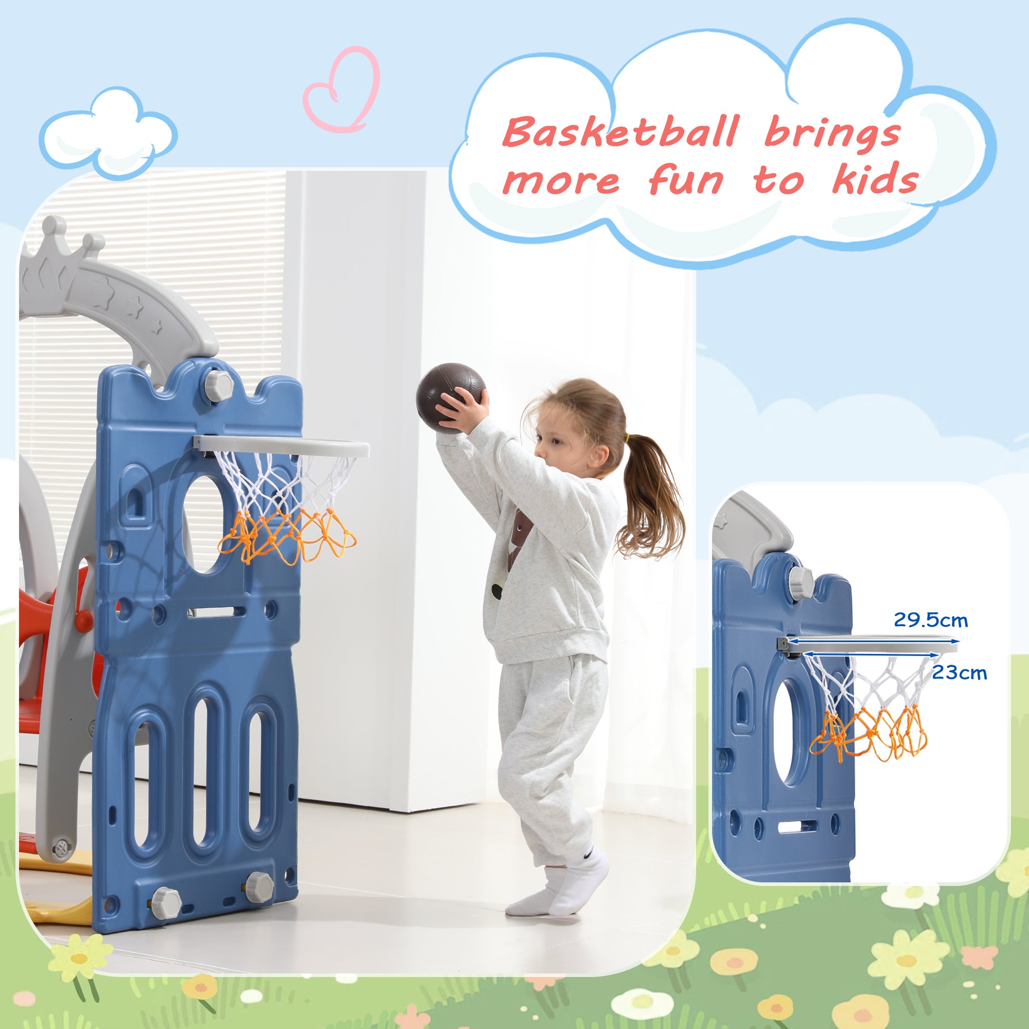 Toboggan et jouets d'escalade pour enfants 5 en 1, rangement , balançoire, cadre de basket-ball en PEHD (les balles océaniques ne sont pas incluses) - 8