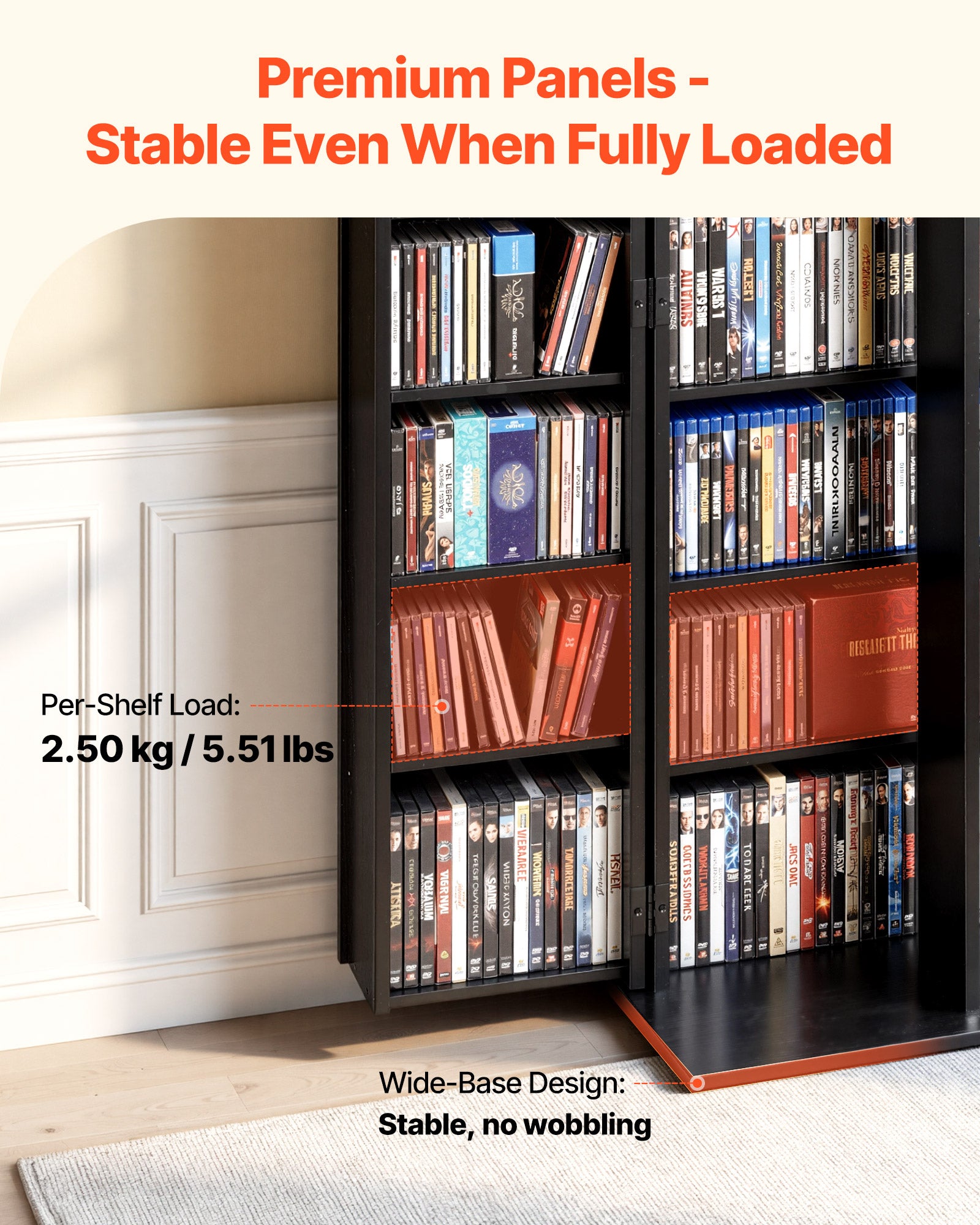 Estante VEVOR, armário multimédia de 6 níveis, estante com portas e prateleiras ajustáveis ​​para CD, DVD, livros e jogos, 610 x 368 x 1270 mm - 3