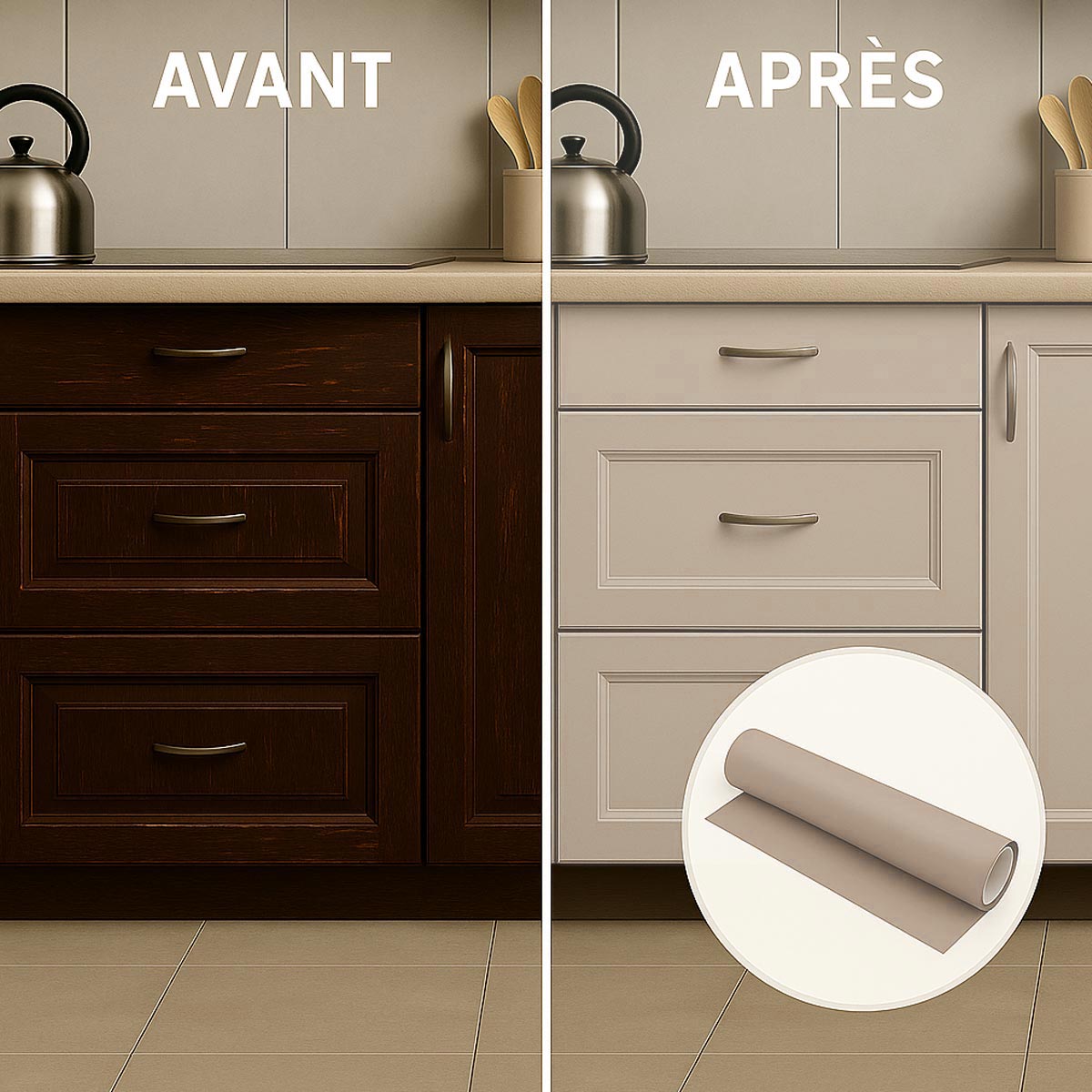 Rollo de vinilo adhesivo impermeable por metro - Adhesivo lavable para cocina, muebles, armarios, puertas - 60cmx1m - Verruga - 3