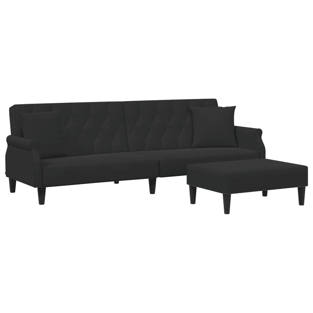 Sofá cama de 2 plazas moderno | cama para adulto con almohadas y taburete terciopelo negro cfw23729