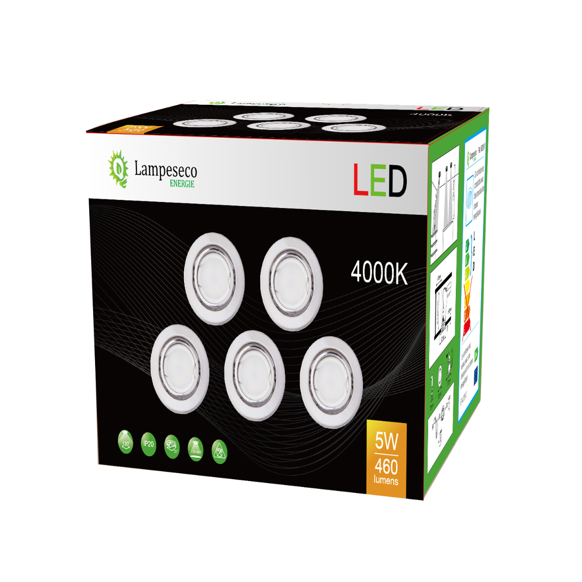 Lot de 40 spot led encastrable complet orientable alu brossé avec ampoule gu10 230v 5w, blanc neutre - 4