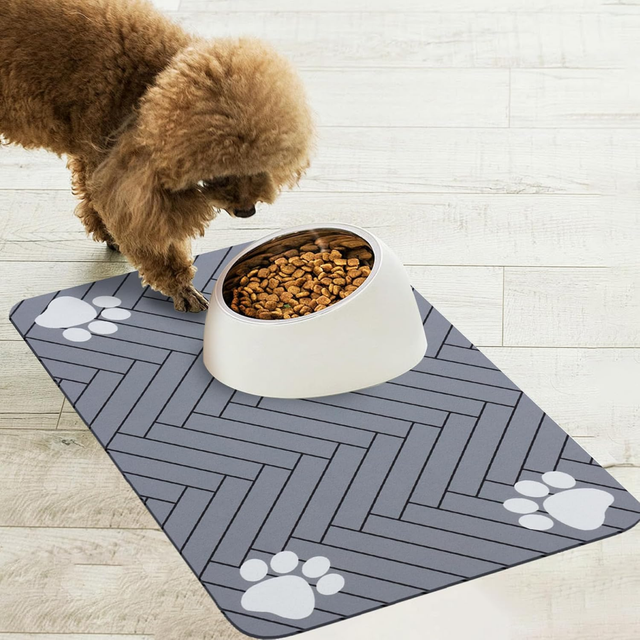 Tapete para recipientes de cães e gatos, antiderrapante, absorvente, de secagem rápida e fácil de limpar - cinza claro, 40 x 60 cm