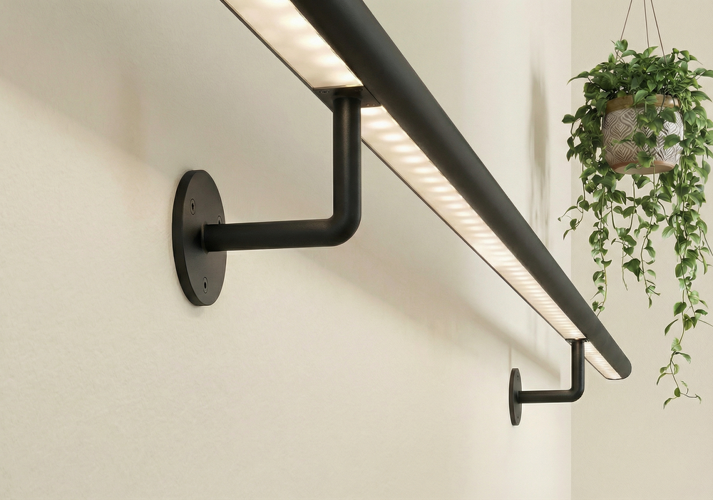 Main courante d'escalier en acier inoxydableCOULEUR NOIRE avec LED - 4,5 mètres - 3