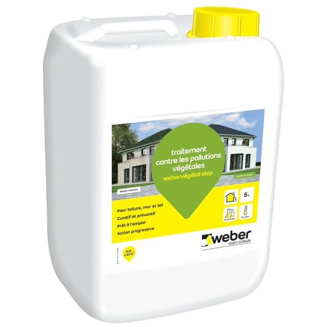 Nettoyant Façades contres les pollutions végétales 5L, Weber végétal stop, traitement curatif et préventif, prêt à  l'emploi