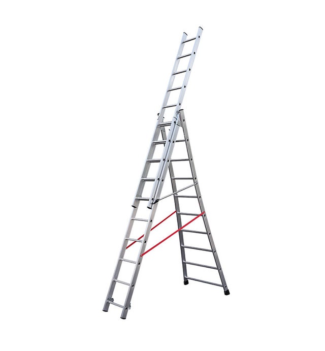 Echelle transformable base évasée 3 plans 3x10 échelons 6m/6,8m en alu Hailo Premium