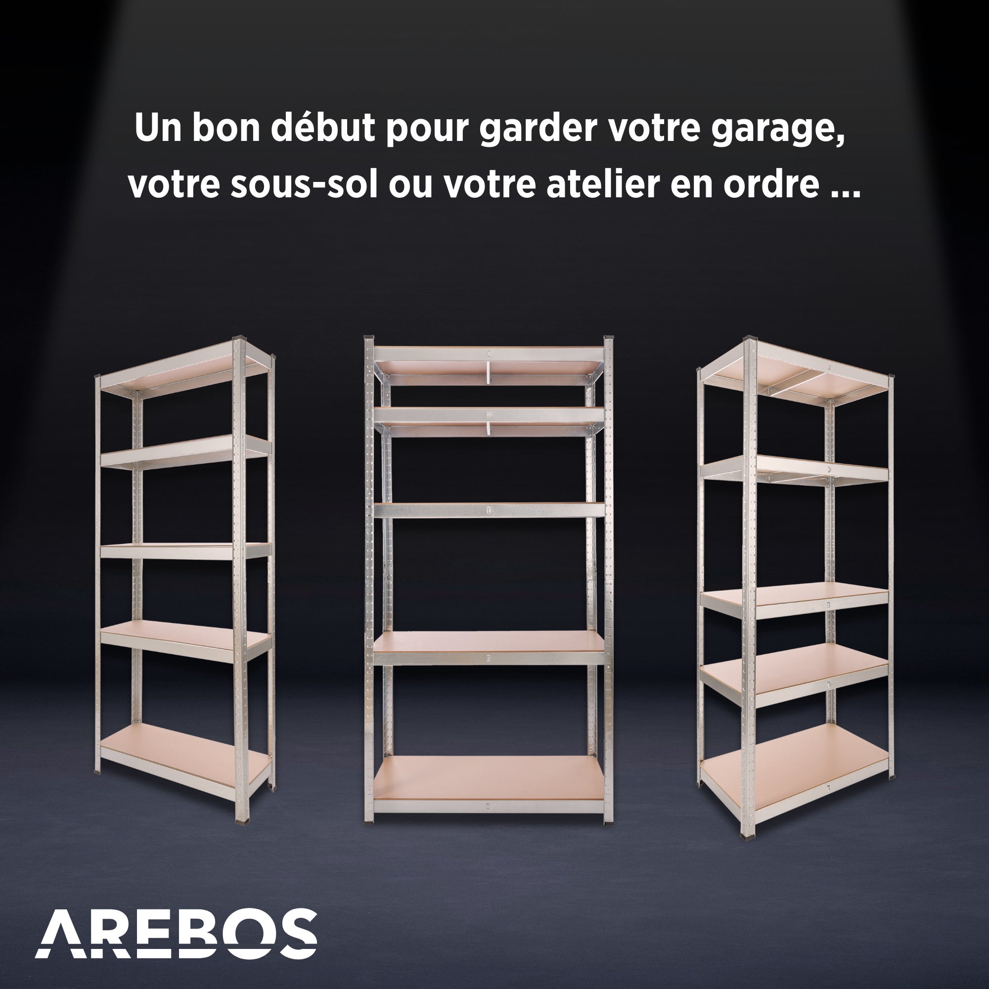 AREBOS Etagère Charge Lourde | 875 kg Capacité Totale | 180 x 75 x 45 cm | Métal galvanisé et Panneau de Fibre de Bois MDF - 6