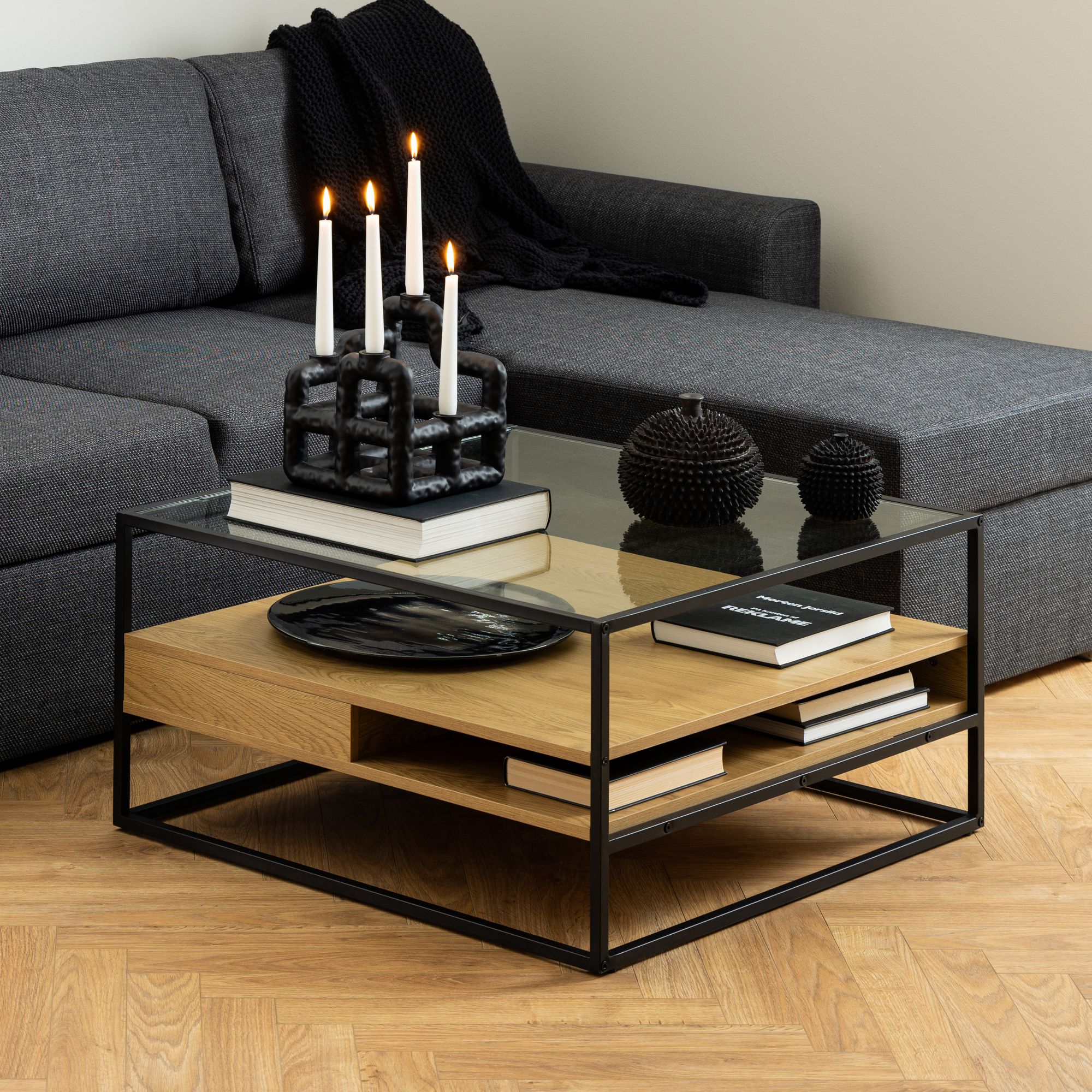 Randolf stolik kawowy 2 półki dąb dekor.