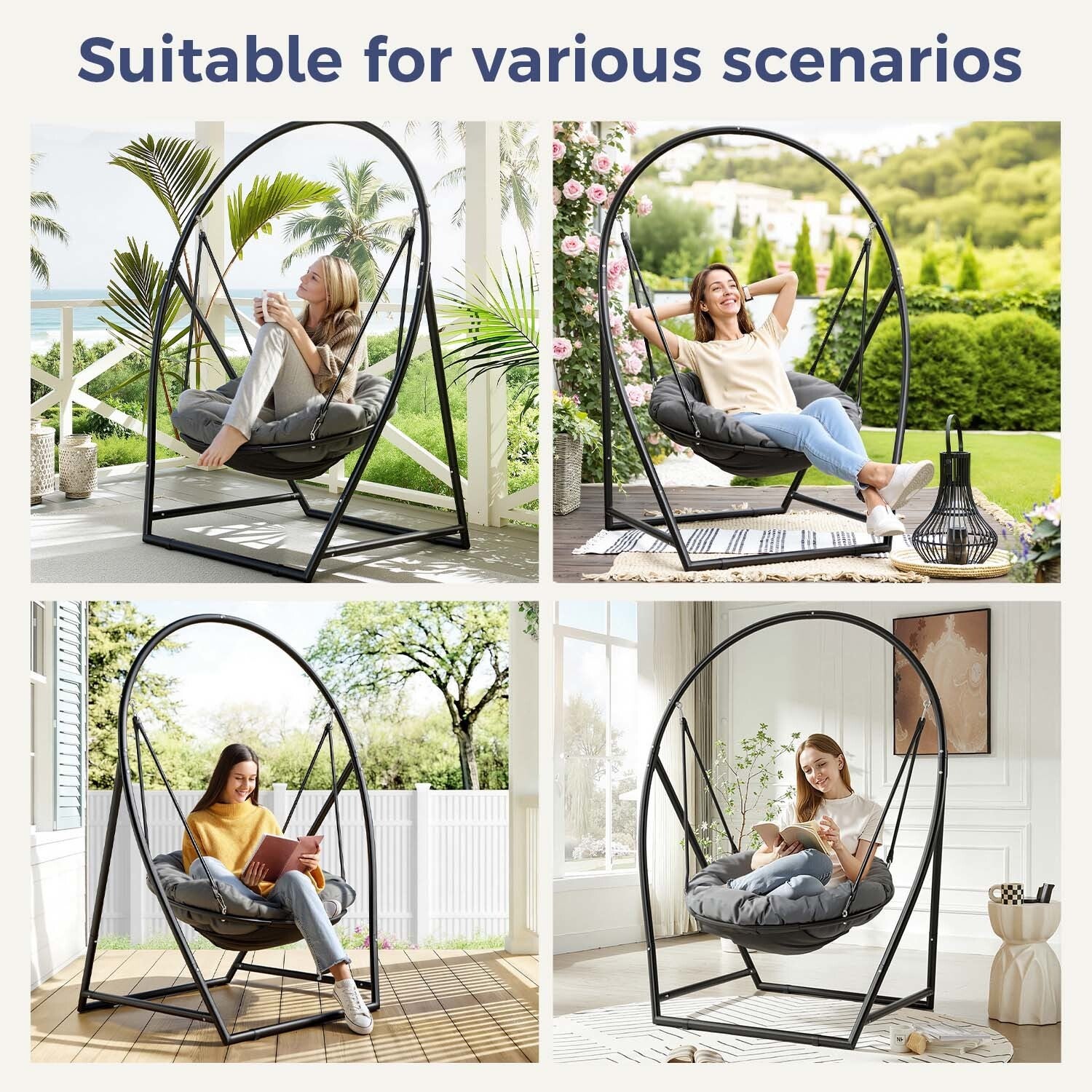 Poltrona suspensa Balancelle ajustável – Estrutura em aço, estofamento em esponja, capacidade para 150 kg – Mobiliário de jardim e sala de estar - 5
