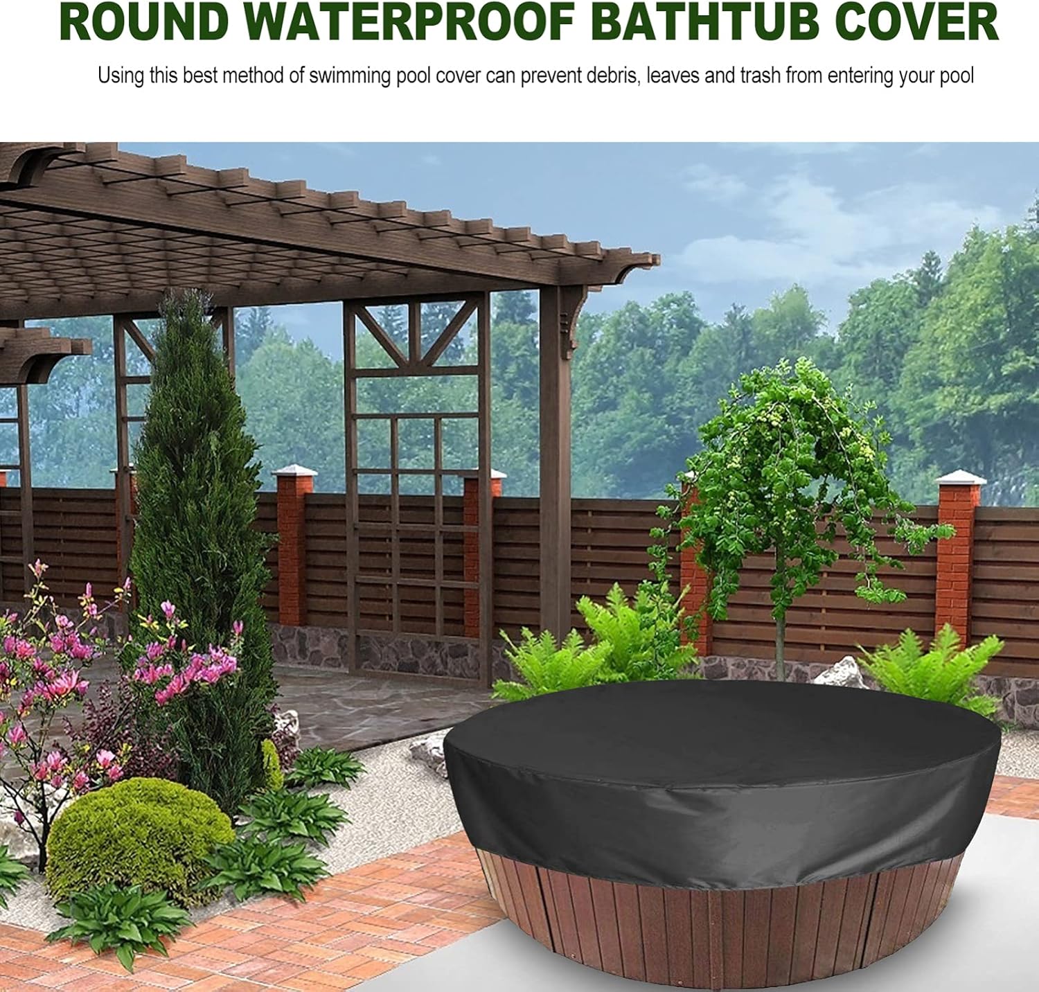 Couvercle du Spa Piscine Ronde Housse de Protection en Plein Air Spa Couvre Gonflable Piscine Couverture Protecteur (200*30cm,noir) - 2