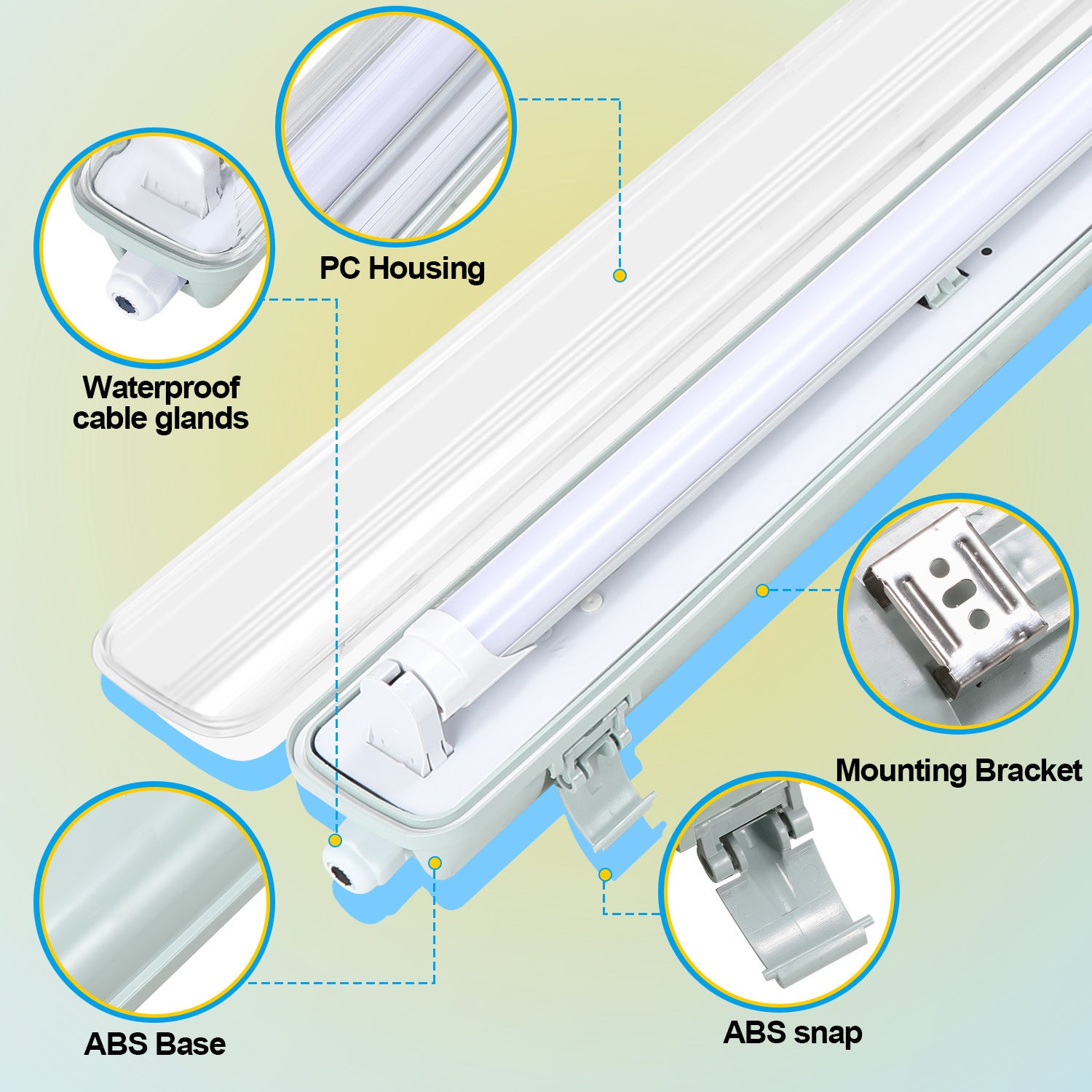4x wodoodporna lampa listwowa LED do świetlówek T8 LED, IP65, lampa listwowa LED, 120 cm, 1 x 18 W, neutralna biel - 5