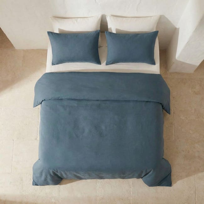 Set Copripiumino 100% Cotone Per Letto 135/140 Cm – 220x220 Cm + 2 Federe 45x75 Cm, Colore Blu, Oeko-Tex