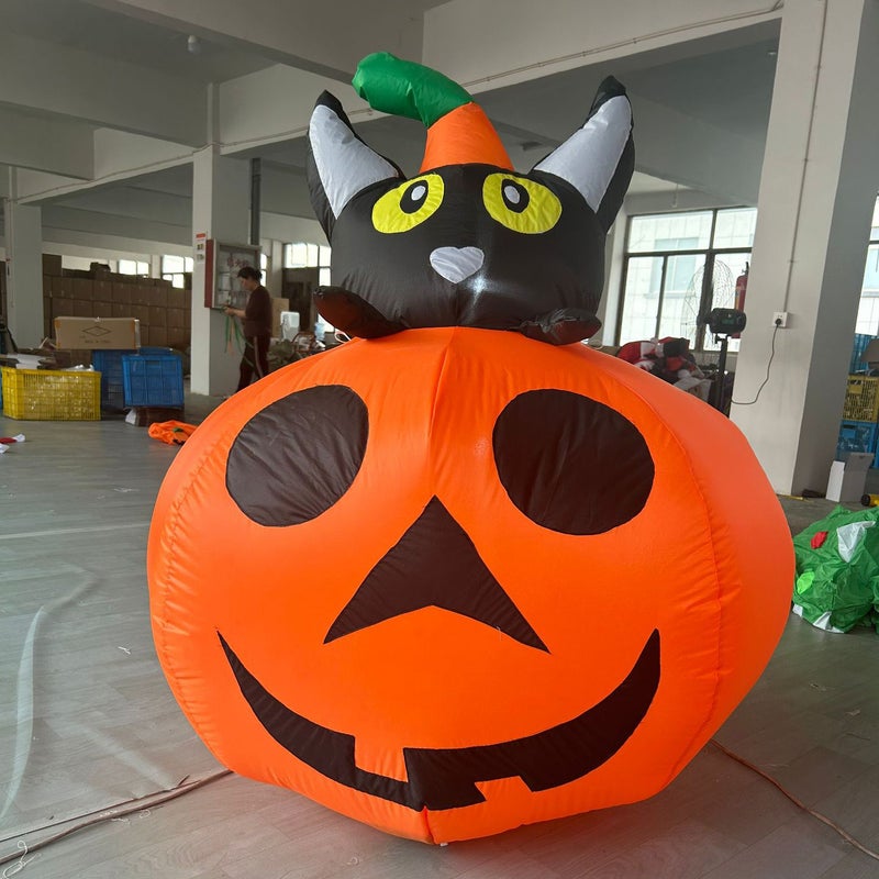 130 cm dmuchane dekoracje na Halloween, nadmuchiwany czarny kot dynia ze zintegrowanymi światłami LED, dekoracja na imprezę Halloween