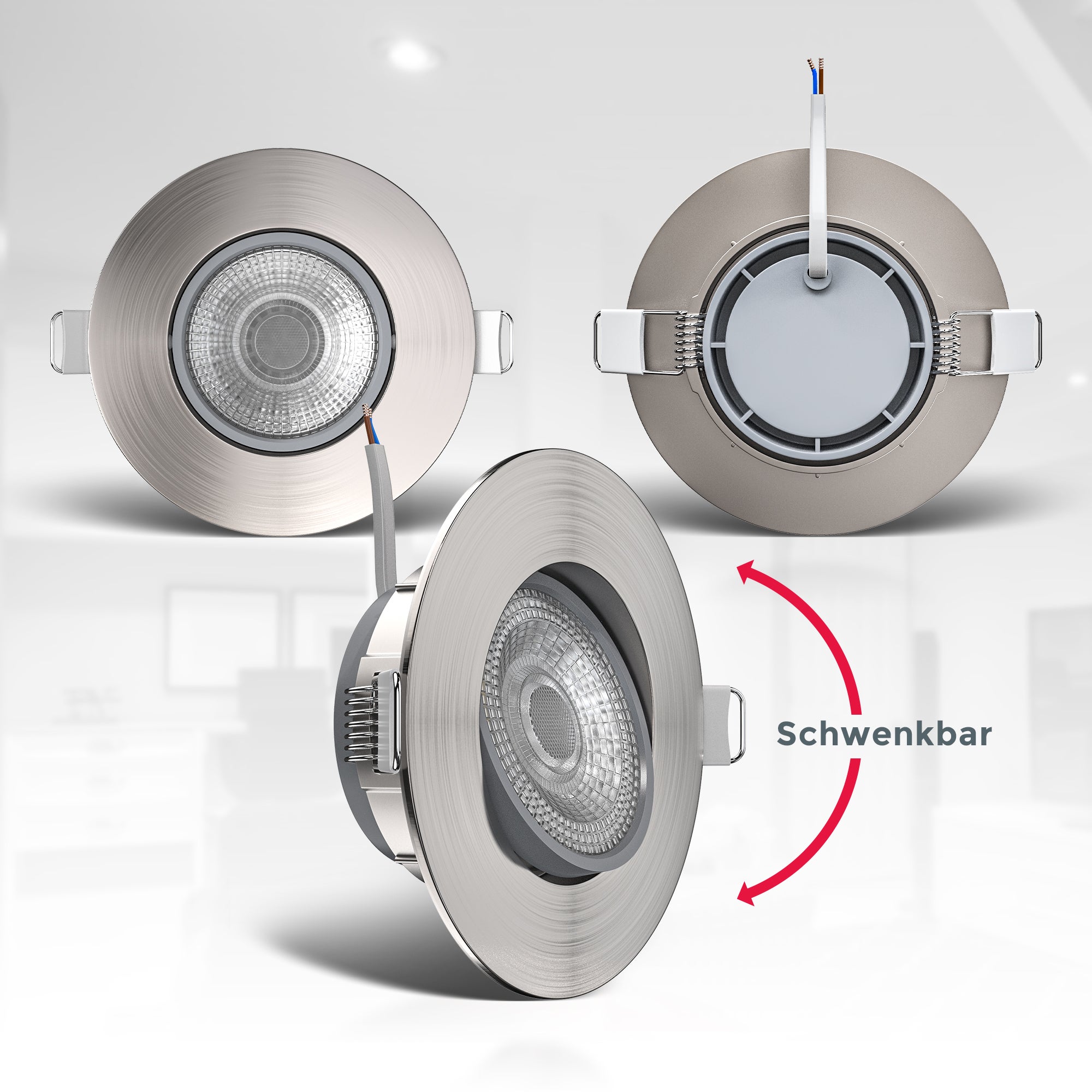Set di 5 faretti LED da incasso - IP65 - D.90mm - Regolabili e dimmerabili - 4.9W 480lm ciascuno - Bianco caldo 3000K - B.K.Licht - 9