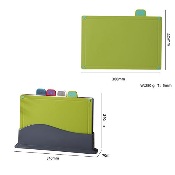 Set 5 Taglieri In Plastica Con Supporto 33,5x23,5cm - Senza BPA - Scanalature Anti-succo - 4 Colori