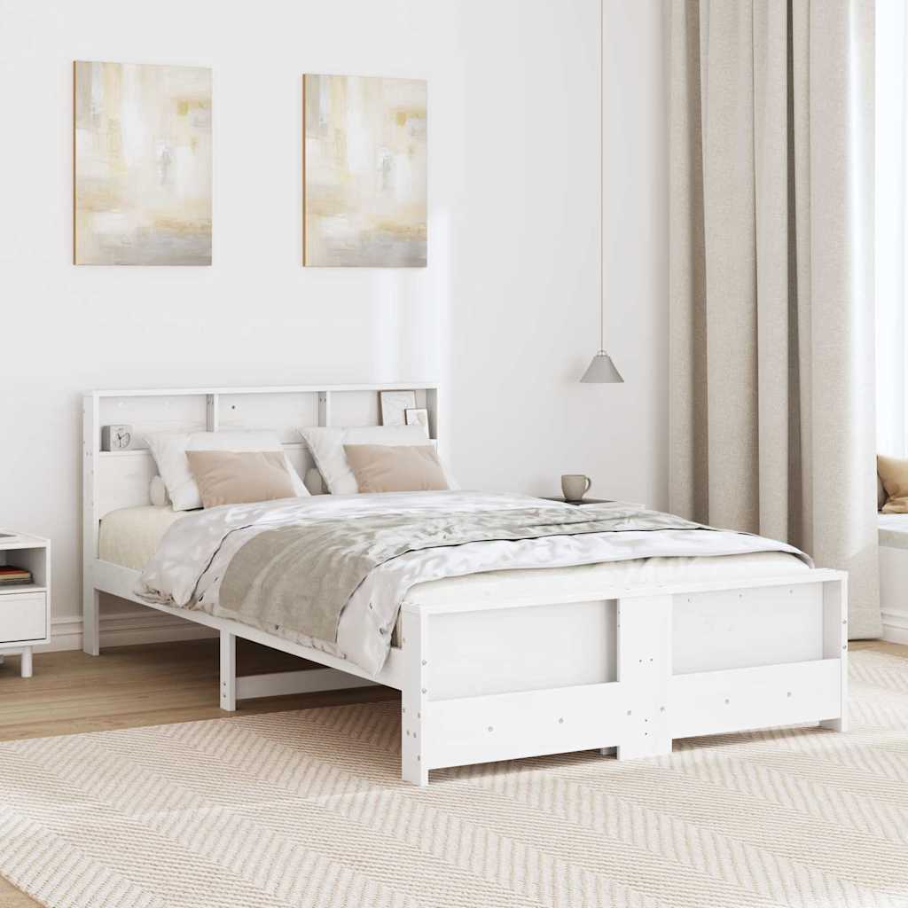 Cadre de lit avec étagère, blanc, en pin massif, 120 × 190 cm - 3
