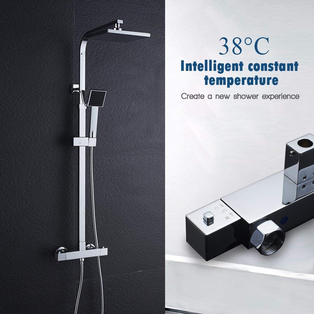 Auralum max Columnas de Ducha Termostáticas, Columna de Ducha Termostática Cromada 38ºC con Ducha de Mano, Altura Regulable, Modelo EU - 5