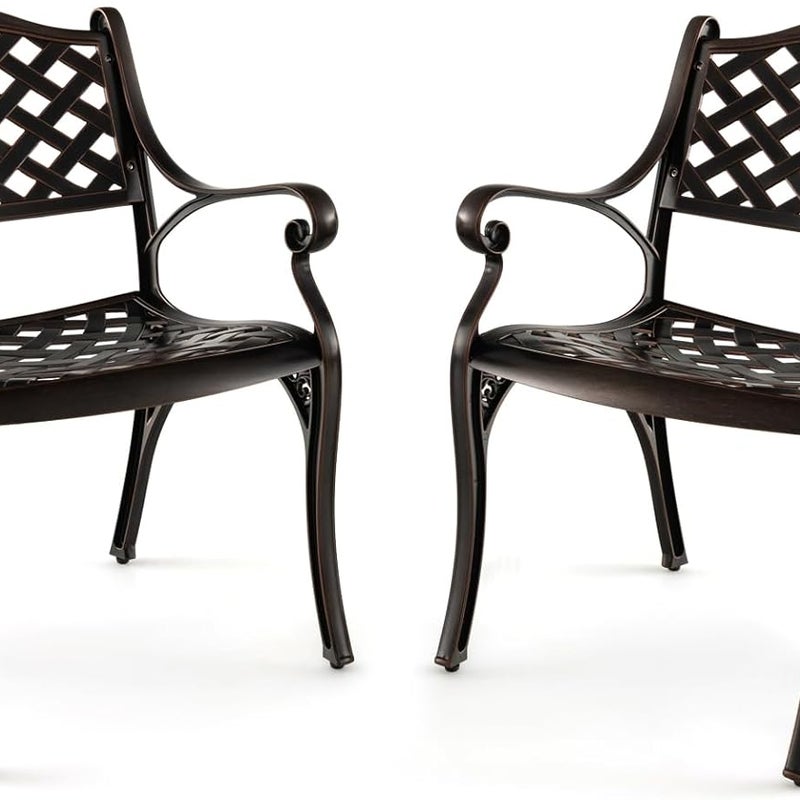 Zestaw 2 Krzeseł Ogrodowych z Odlewu Aluminiowego, Zakrzywione Siedziska, Krzesła Ogrodowe, Nośność 150 kg (Brązowe, 2 * 60 x 56,5 x 82 – Krzyżowe)