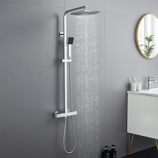 Auralum max Colonne de Douche Carré Set de Douche avec Mitigeur Thermostatique Design Moderne - Douche Tête de121 Buses,Chrome