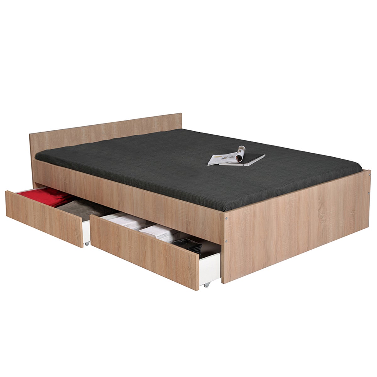 Lit 140x190 tiroirs inclus Orson Bois blanchi - 2