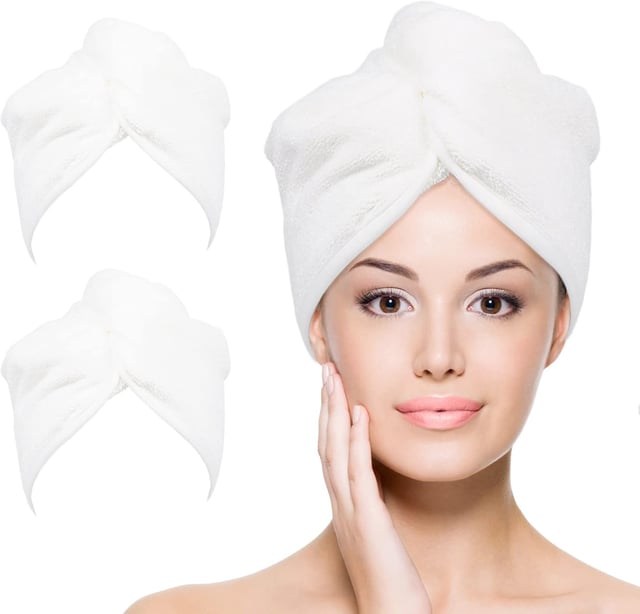 Bandeau turban en microfibre, super absorbant, séchage rapide des cheveux, design à boutons, blanc, 3 pièces