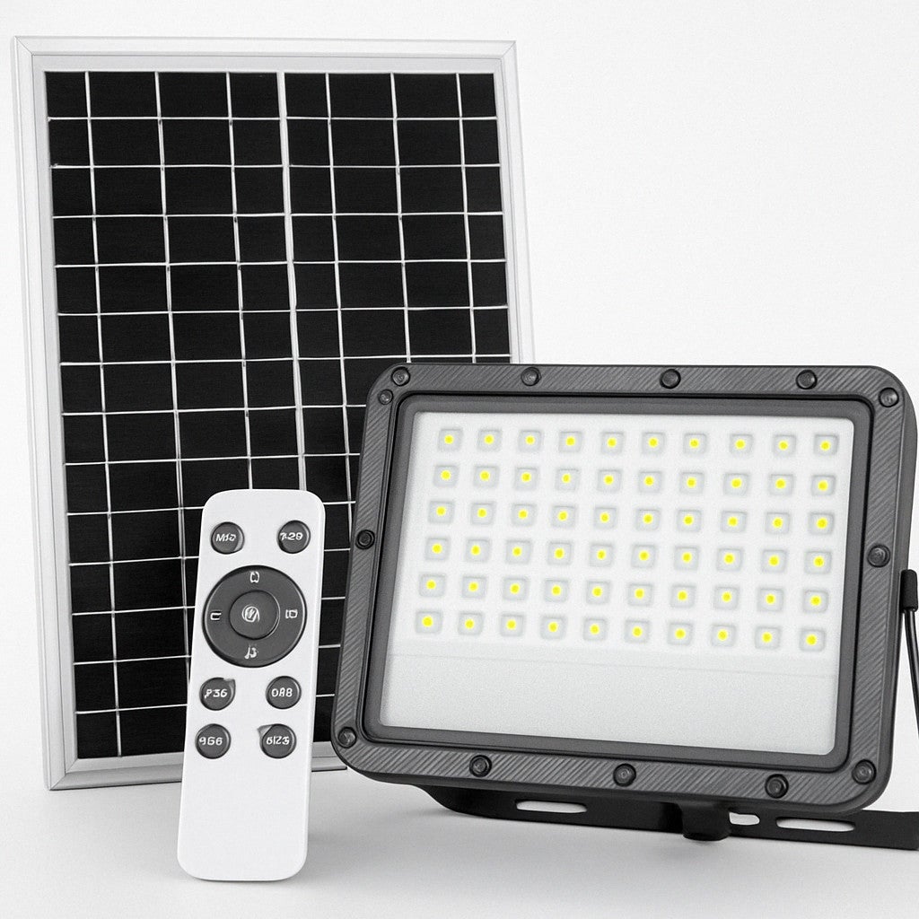 Naświetlacz solarny LED szary LED 100W 4000K 900lm z czujnikiem i pilotem IP65 wym: 16 x 22 cm aluminium Ecolight