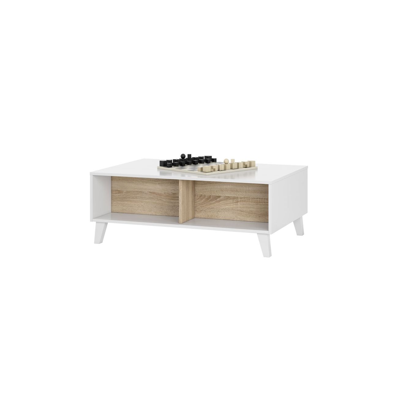 ZAIKEN PLUS Table basse scandinave blanc brillant et decor chene - L 100 cm - 6