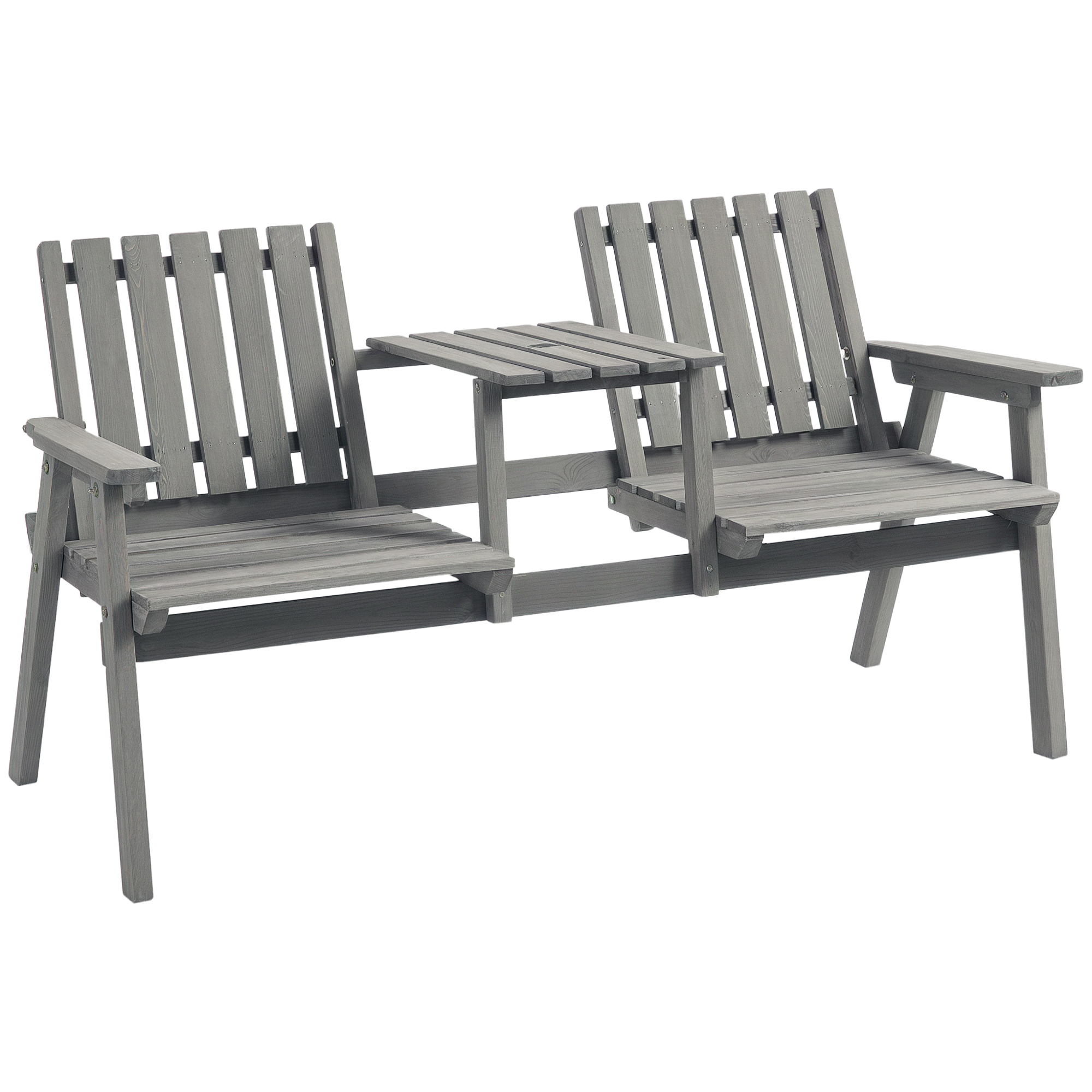 Conjunto de jardín outsunny con mesa y banco, muebles de jardín, orificio para sombrilla, banco, 2 sillas, madera maciza, gris, 152 x 70 x 83 cm