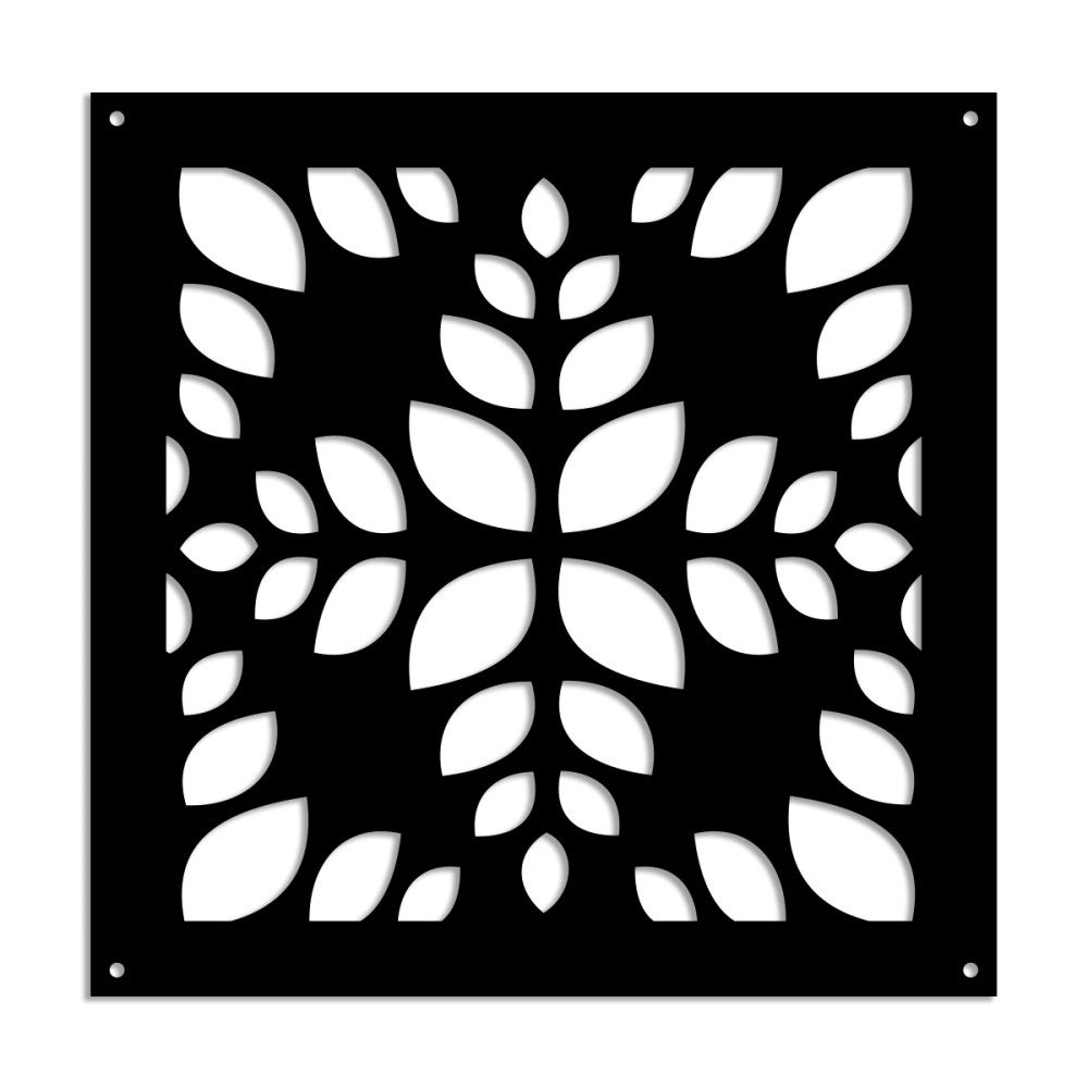 LIŚCIE - Panel perforowany PCV - Osłona przeciwsłoneczna - Rozmiar 73x73 cm - Grubość 1 cm - Kolor CZARNY